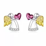 AOBOCO Schutzengel Ohrringe Mädchen Kinder 925 Sterling Silber Engel Ohrstecker, Taufgeschenke Kommunion Geschenke für Mädchen (Lila)