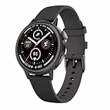 TOOBUR Smartwatch Herren Damen Klein, 37mm AMOLED-Display Schrittzähler Uhr Rund, Smart Watch Android und iOS Kompatibel, Fitness Uhr mit Herzfrequenz- und Kalorienmonitor, Schwarz