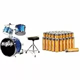 Music Alley Junior Drum Kit for Kids with Kick Drum Pedal, Drum Stool & Drum Sticks - Blue & Amazon Basics AA-Alkalisch-Batterien, leistungsstark, 1,5 V, 48er-Pack (Aussehen kann variieren)