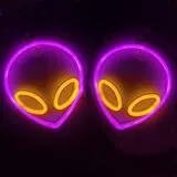 2 Neon Schilder Alien Neonlicht Wanddekoration Spielzimmer ästhetisch Alien Neon Schild, batterie oder USB betrieben Neonlichter leuchten für Schlafzimmer Kinderzimmer Bar Zuhause (Rosa + Warmweiß)