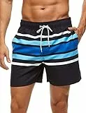 DOVAVA Herren Badehose mit Netzfutter Kurz Badeanzug Quick Dry Boardshorts mit Taschen, Herren, Schwarz (Blue Strips), Small