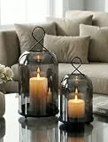 NUPTIO Windlicht Schwarz Wohnzimmer Deko: 2er Kerzenständer Glas Windlichter Kerzenhalter Stumpenkerzen Badezimmer Modern Groß Outdoor Tischdeko Esstisch Deko Laternen für Draußen Weihnachten Hochzeit