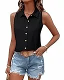 Tanmolo Damen Tank Top Sommer T Shirt Ärmellos Baumwolle Tanktops V-Ausschnitt Shirts Basic Oberteile Lässige Top Schwarz, XL