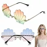 MAGICLULU 2 Stücke Lustige Party Sonnenbrille, Randlose Muschel Anhänger Brille mit Goldrahmen, Farbverlauf Blau Rosa und Dreifarbige Gläser, Festival Accessoires für Damen Herren