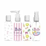 Barbie – Kulturbeutel für Kinder – Becher Flaschen 4 × 50 ml – Travel Kit leer – Sicherheit & Praktikabilität Eltern – Flugzeugformat – Offizielles Mattel-Produkt