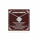 USEEDOVIA Kette Geschenke für Schwester, Kette 40cm mit Anhänger Herz AAA Zirkonia Weiß Vergoldet Halskette mit Karte und Geschenkbox