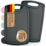 Blumtal Schneidebrett Kunststoff groß 40x24,5 cm 2er Set - Schneidebretter + Saftrillen & Griff - Cutting Board - Schneidbrett BPA frei und spülmaschinenfest - Küchenbrett Grau