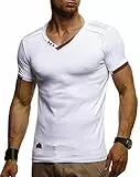 Leif Nelson Sommer T-Shirt Herren V-Ausschnitt (Weiß, Größe L) - Coole Tshirts V-Neck Baumwolle - Casual Basic Shirts Männer Kurzarm - Mens t Shirt