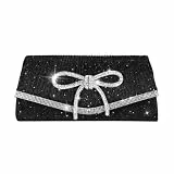 MIFXIN Damen Exquisite Diamant Schleife Clutch Tasche Frauen Glänzend Abendtasche mit abnehmbarer Kette Schleife Zubehör für Party Dinnerparty Alltag, Schwarz , one size