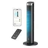 Pureborne Leiser Ventilator, 23dB Smart Turmventilator, 90° Oszillation Tower Fan, 4 Stufen, 12H Timer Turmventilatoren für Schlafzimmer, 91cm, Schwarz, 1 Pack+ 4 Modi