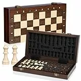 Peradix Transportabel schachspiel Magnetisch-Klappbar Mini Reiseschach mit Extra Damen 30CM - Magnetische Schach Holz für Kinder Reise,Camping