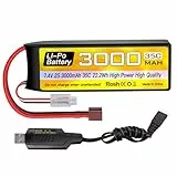 ZYGY 1PCS 2S Lipo 7.4V 3000mAh 35C Batterie mit T-Stecker mit USB-Ladekabel für RC Auto LKW Fernbedienung Schiff RC Vierroder Flugzeug FPV Drohne