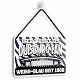 Hier wohnt ein Duisburg Fan Blechschild 18x12 cm Hängeschild für Fußballbegeisterte Deko Artikel Geschenkidee Fanartikel Türschild