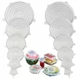 Silikon-Stretchdeckel, wiederverwendbare, haltbare und verbrauchbare Dichtungsdeckel in mehreren Größen (Klar-12PCS)