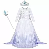AOOWU Kostüm Kinder Mädchen Prinzessin Kleid Kinder Dress mit Krone Zauberstab Party Verkleidung Karneval Halloween Weihnachten Kostüm (150CM)