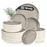 Moritz & Moritz 18-teilig CAVO Geschirrset 6 Personen Stone – Teller Set 6 Personen aus Steinzeug – modernes Tafelservice mit Esstellern, Desserttellern & Suppenschalen – stylisch & robust