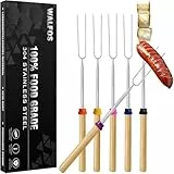 Walfos® Teleskop Grillspieße Edelstahl Marshmallow (6-teiliges Set), Stockbrot Stöcke Roasting Sticks Schaschlikspieße, Lagerfeuerspieße, Grillstab, Grillbesteck Set für Camping Grill