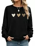 CMTOP Sweatshirt Damen Elegant Drucken Pullover Rundhals Langarmshirt aus Baumwolle Bequem Casual Streetwear Frühjahr Herbst Übergangs Oberteil ohne Kapuze(Schwarz-C, M)