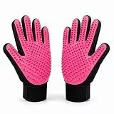 Generisch Haustierpflege-Handschuhe 1 Paar Fellpflegehandschuh Tierhaarentferner 5-Finger Massagehandschuh, für Hunde & Katzen (Langhaar/Kurzhaar), auch fürs Baden, waschbar (Rosa)