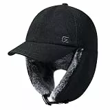 GADIEMKENSD Winter Woll Baseball Kappe mit Ohrklappen Reflektierender Fallenstellerhut für Männer Frauen Winddichter Jagdhut Winter Schirmmütze für Außenarbeit Ski Schnee Schwarz