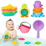 10 Stück Badewannenspielzeug Set – Badespielzeug Baby ab 1 2 3 4 Jahre, Schimmelfreies Wasserspielzeug mit Gießkanne & Stapelbecher, Sicher & Spaßig für Badewanne und Pool