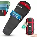 NORDMUT® Schlafsack Erwachsene – kleines Packmaß & Ultraleicht (900/1500g) – 3-Jahreszeiten (250 GSM) & Sommerschlafsack (100 GSM) – Mumienschlafsack für Camping, Outdoor & Festivals