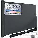 KESSER® Seitenmarkise ausziehbar Markise 180 x 300 cm Blickdicht Sichtschutz & Windschutz für Garten Balkon & Terrasse, Seitenrollo mit Wandhalterung, inkl. Wettercover & Montagezubehör, Dunkelgrau