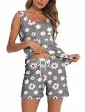 MIA LUCCE Damen Schlafanzug Set Sommer Baumwolle, Ärmelloses Top & Shorts Pyjama Damen, Weiche Nachtwäsche & Bequemer Hausanzug für Frauen