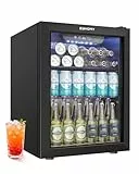 EUHOMY Getränkekühlschrank mit Glastür, 48L Mini Kühlschrank für 68 Dosen, Leiser Bierkühler mit LED & Digitalanzeige, Freistehend für Home Bar, Büro, Schlafzimmer & Gaming Room