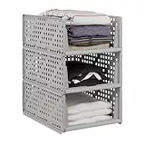 Relaxdays Schrank Organizer 3er Set, stapelbare Kleiderschrank Aufbewahrungsboxen, 18 x 33,5 x 43,5 cm, ausziehbar, grau