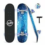 BELEEV Skateboard 31x8 Zoll Komplette Cruiser Skateboard für Kinder Jugendliche Erwachsene, 7-Lagiger Kanadischer Ahorn Double Kick Deck Concave mit All-in-one Skate T-Tool für Anfänger