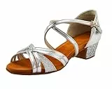Mädchen Tanzschuhe Latein Ballroom mit Glitter | 3.5cm Blockabsatz | Rutschfeste Lederlaufsohle(34 EU, Silber)