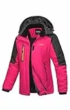 Libin Winterjacke Damen Warm Gefüttert Skijacke Outdoorjacke Damen Wasserdicht Atmungsaktiv Wanderjacke Übergangsjacke Reitjacke mit Abnehmbarer Kapuze und Reißverschlusstaschen Rosarot, L