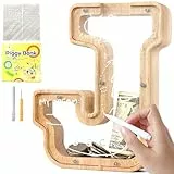 Lakpopya Spardose Kinder Buchstaben aus Holz für A-Z Personalisiert Sparschwein Durchsichtig Alphabet Sparbox, Geschenk Dekoration Taufe für Jungen Mädchen (J)