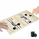Board Game Hockey Fast Sling Puck Game,Brettspiel Hockey,Holz Schnell Sling Puck Match-Spiel, Hockey Brettspiel, 2 in1 Portable Schachbrett-Set Partyspiele Tisch-Desktop-Spiel(S(35cm * 22cm))