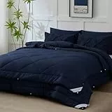 WAVVE Bettdecke 135x200 4 Jahreszeiten 2 teilig Dunkelblau - Ganzjahresdecke 135x200cm 300gsm+ Sommerdecke 135 x 200 150gsm＝Winterdecke 450gsm, Steppdecke 200x135 für Vierjahreszeiten/Sommer/Winter