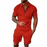 Nuqqichongtian Sport Anzug Herren,Herren Trainingsanzug Sommeranzug Sets 2 teilig Freizeitanzug Kurzärmelig Jogginganzug Sportanzug Bequeme Atmungsaktive Fitnessanzug Activewear Streetwear Rot XL