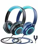 iClever Kinder Kopfhörer mit Sharing Splitter [2 Pack]- 85dBA Safe Volume Limited - HS22 Kopfhörer für Kinder mit Kabel, Tangle-Free Faltbar Stereo Kopfhörer für Schule/Tablet/Reisen, Blau&Schwarz