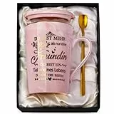 Doublewhale Geschenk Freundin, Beste Freundin Geschenke Becher, Geburtstag Freundinnen Geschenke Tasse,14 Oz Frauen Geschenk Rosa Freundschaft Keramikbecher mit Deckel, Geschenkbox