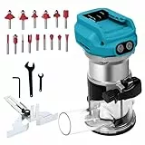 Akku Oberfräse für Makita 18 V, 800 W Bürstenloser Oberfräse Trimmer Einhandfräse Kantenfräser 30.000 U/min Akku-Holzfräser mit 15 Stück 1/4-Zoll-Schaft Fräser Set (ohne Akku)