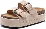 Foinledr Pantoletten Damen Mit Kork-Fußbett Bequeme Clogs Sandalen Plateau Verstellbarem Riemen Schlappen Sommer Rutschfest EVA Dicken Sohle Hausschuhe Doppelte Schnalle Lässige Latschen