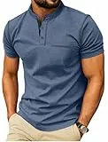 PrinStory Henley Shirt Herren Kurzarm Baumwoll T-Shirts Sommer Casual Tshirt Bequem Atmungsaktiv Oberteile Mit Brusttaschen (Vg Blau, M)