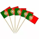 AhfuLife 100 Stück Portugal Zahnstocher Flaggen, Portugal Deko Fahne Klein Mini Zahnstocher Fähnchen für EM Euro Eurovision WM Cupcake Topper Toothpick Cocktail Party Pub Deko