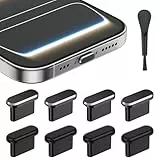 AUZOSL USB C Staubschutz für iPhone 17/17 Pro, 4 Aluminium+4 Silikon Schutzkappe Set mit Aufbewahrungsbox & Reinigungsbürstchen (Schwarz)