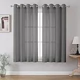 CUCRAF Leinenoptik Grau Voile Vorhänge mit Ösen Halbtransparent Gardine für Schlafzimmer Wohnzimmer H160 x B140cm 2er Set,Grau