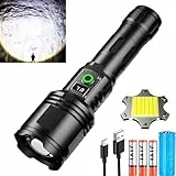 ASORT LED Taschenlampe Extrem Hell 40000 Lumen, Type-C Aufladbar, IPX67 Wasserdicht, Der LCD-Bildschirm zeigt die verbleibende Leistung an für Camping Wandern und Notfälle Anwendung (26650 Akku)