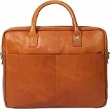 HOLZRICHTER Berlin - Große Aktentasche aus Leder (No 1-1), 30 x 39 x 10 cm Laptoptasche für Herren, Hochwertiges 15' Briefcase für die Arbeit, Businesstasche in Cognac
