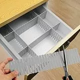 HOTUT Schubladenteiler, 16 Stück Schubladeneinteiler Grau, Verstellbare Schubladen Organisers, Schubladentrenner, Kunststoff schubladeneinsatz, für Unterwäsche, Socken, Kosmetik, Schlafzimmer, Büro