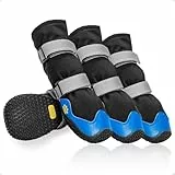 OHCOZZY Hundeschuhe mit reflektierenden Riemen, hohe Hundestiefel wasserdicht, Anti-Rutsch verschleißfeste Gummisohle Hundeschuhe Pfotenschutz fürkleine, mittlere und große Hunde(Größe XL, Blau)