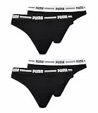 PUMA 4er Pack Damen Unterwäsche Slip Every Day Strings, Farbe:Schwarz, Wäschegröße:M, Artikel:-200 Black